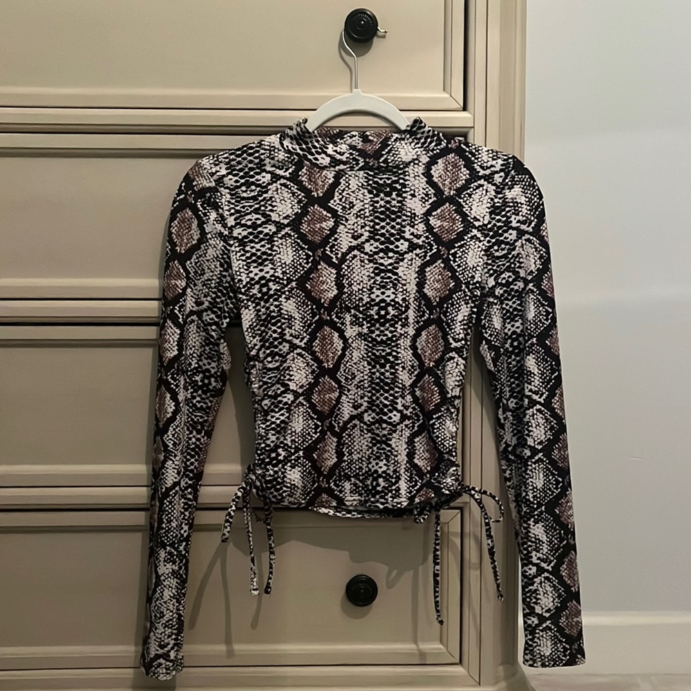Snakeskin mock neck long sleeve top